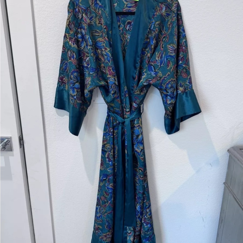 Vintage Victoria Secret Gold Label Floral Kimono Robe Green P/S